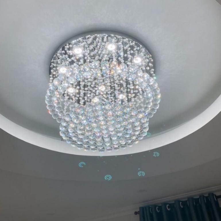 Đèn mâm Ca Sỹ Pha Lê ốp trần M9153 - KT 600x600x350mm, đèn chùm pha lê,