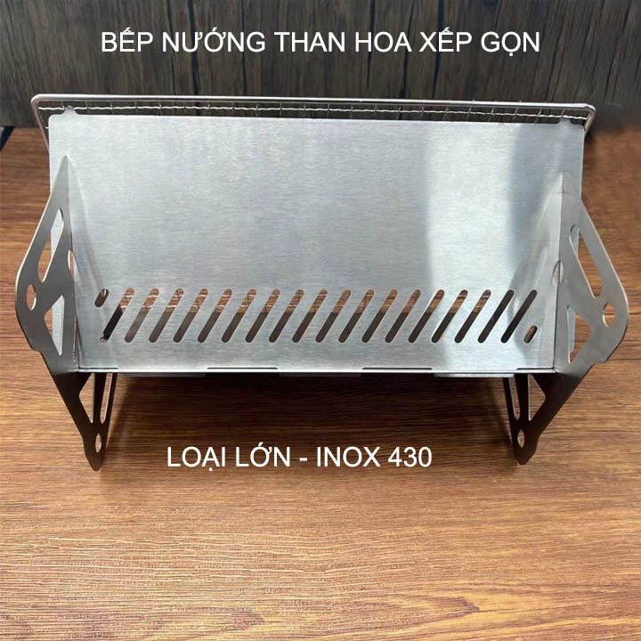 Bếp nướng than hoa bằng inox 430, loại lớn 28x18cm có thể xếp gọn, chuyên dùng cho cắm trại, picnic