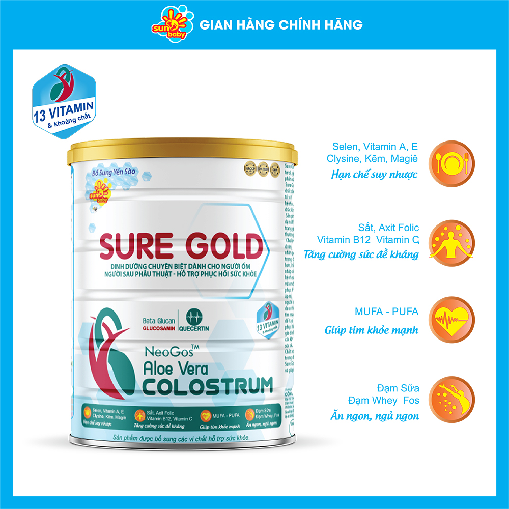 Sữa bột Sure Gold cho người bệnh, hỗ trợ hồi phục sức khỏe Sunbaby