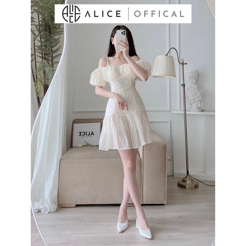 Váy Tiểu Thư Trễ Ngực Tay Bồng ALICE Thiết Kế 2 Dây Phối Nhún Ngực Sang Chảnh, Kiểu Dáng Xòe Nhẹ Đứng Form V788