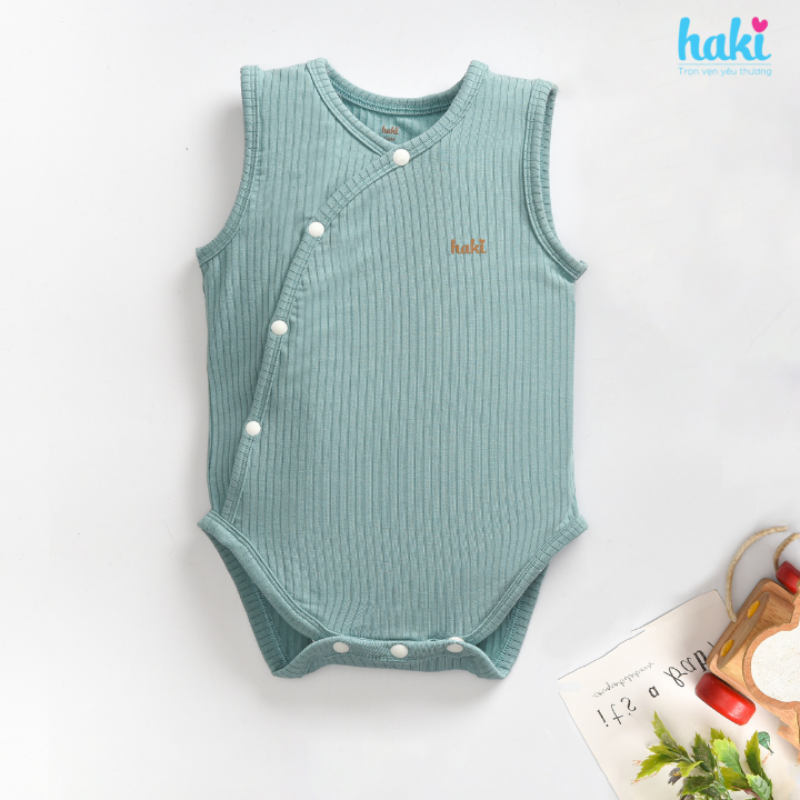 Bộ bodysuit sát nách, cài chéo vải gỗ sồi cao cấp BM009 set body cho bé trai bé gái chất liệu Modal hàng chính hãng HAKI