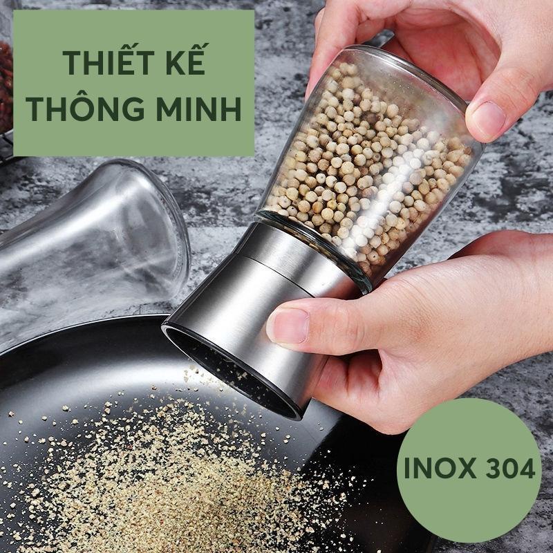 Máy Xay Tiêu Cầm Tay Thủy Tinh - Dụng Cụ Cối Xay Tiêu Nắp Inox Vặn Tay Nhỏ Gọn Tiện Dụng - Hàng Loại 1 - Chính Hãng MINIIN