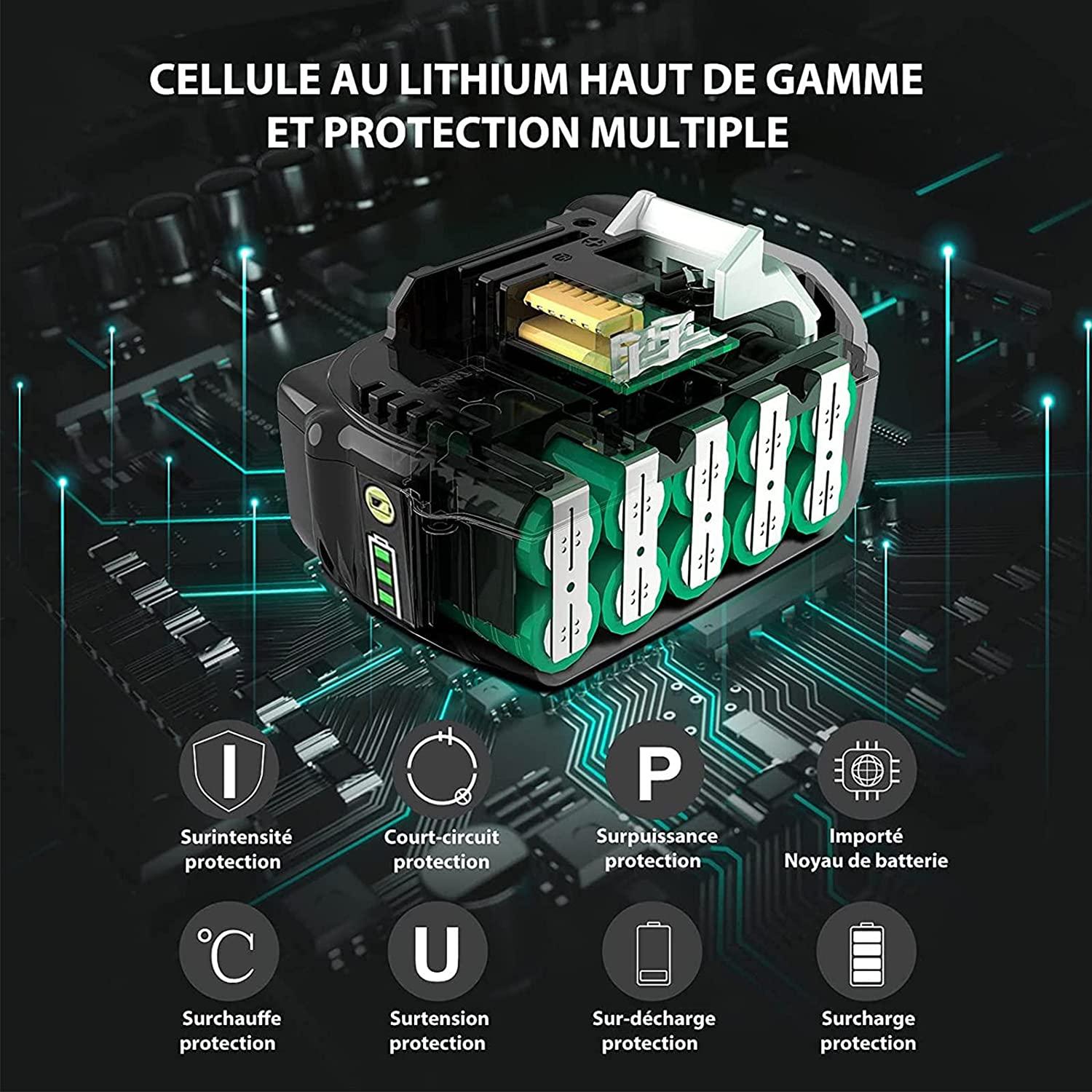 2 cục 18V 5.5Ah cho makita BL1850B BL1860 BL1830 BL1845 BL1815 LXT-400 194204-5 có đèn LED báo pin Màu sắc: 2 pin picec