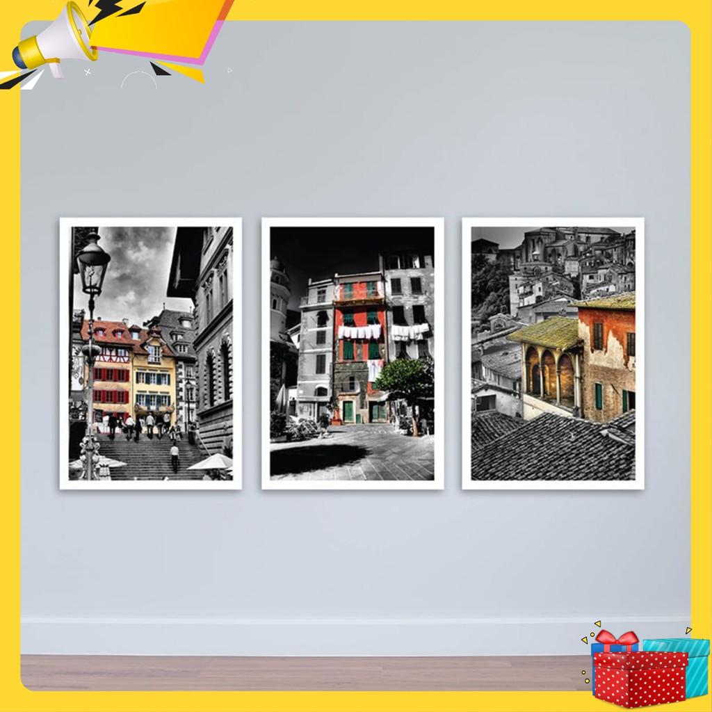 Bộ 3 tranh Thành phố Cổ | Tranh treo tường phòng khách W1745
