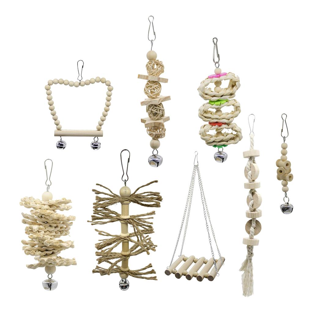Bird Swing Toy Chewing Hanging Hammock Swing Bell Climbing Ladder Toys 8 Pack
