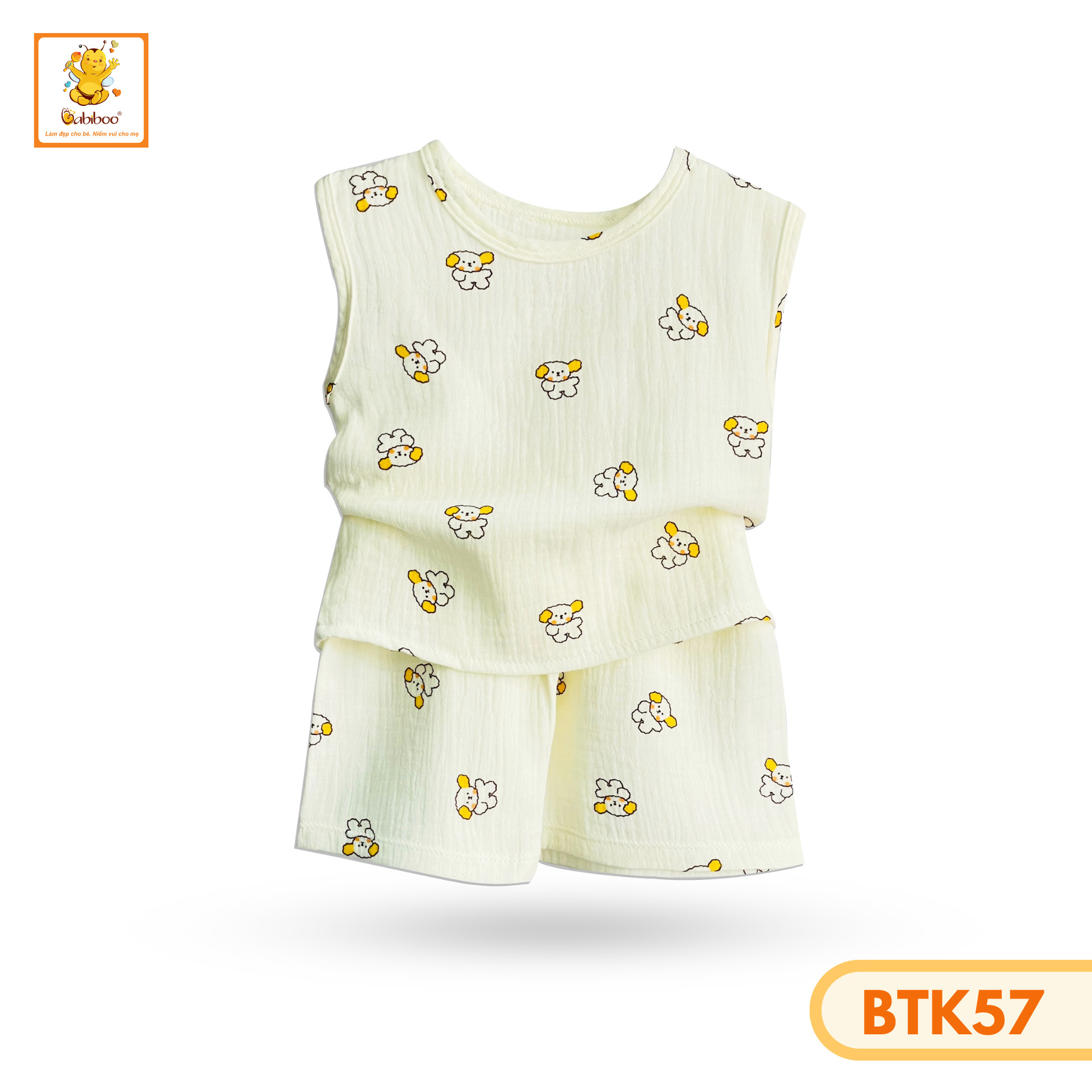 Đồ bé gái Babiboo bộ sát nách vải muslin thông thoáng, họa tiết đáng yêu BTK57
