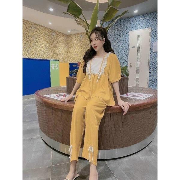 Bộ dài lụa cổ vuông ren mới VM