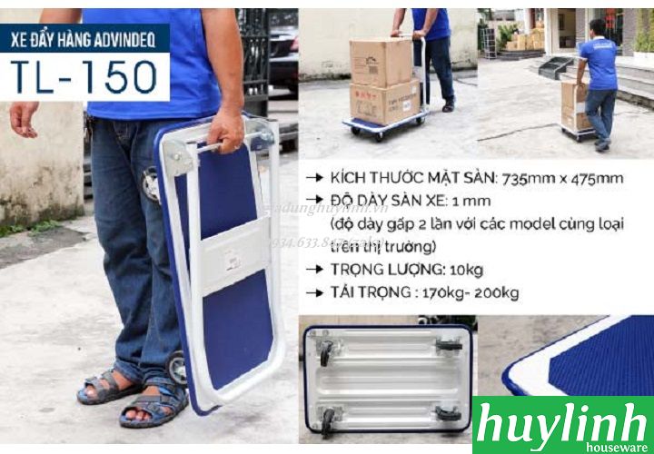 Xe đẩy hàng sàn thép Advindeq TL-150 - (Tải trọng 170 - 200kg) - Chính hãng