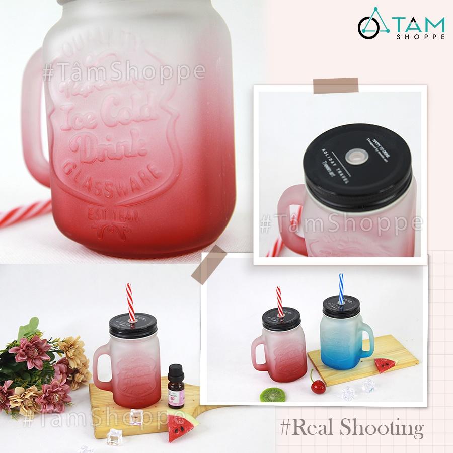Ly thủy tinh thân vuông có quai mờ nhiều màu LATT-06
