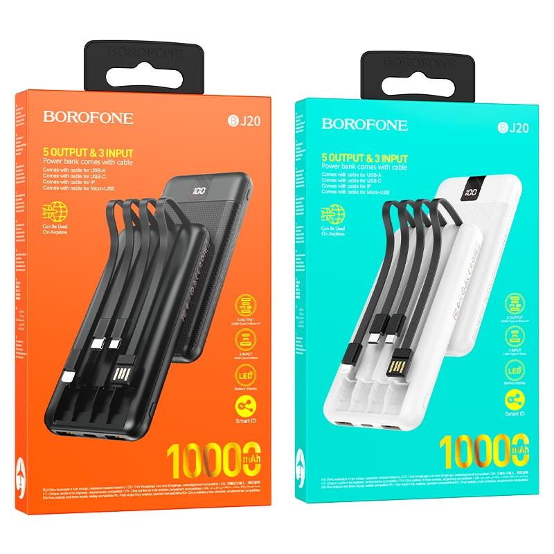 Sạc dự phòng borofone BJ20 10.000mAh - Hàng Chính Hãng kèm cáp sạc 3 cổng Micro/Typec/Lai ning có hiển thị led Pon Case