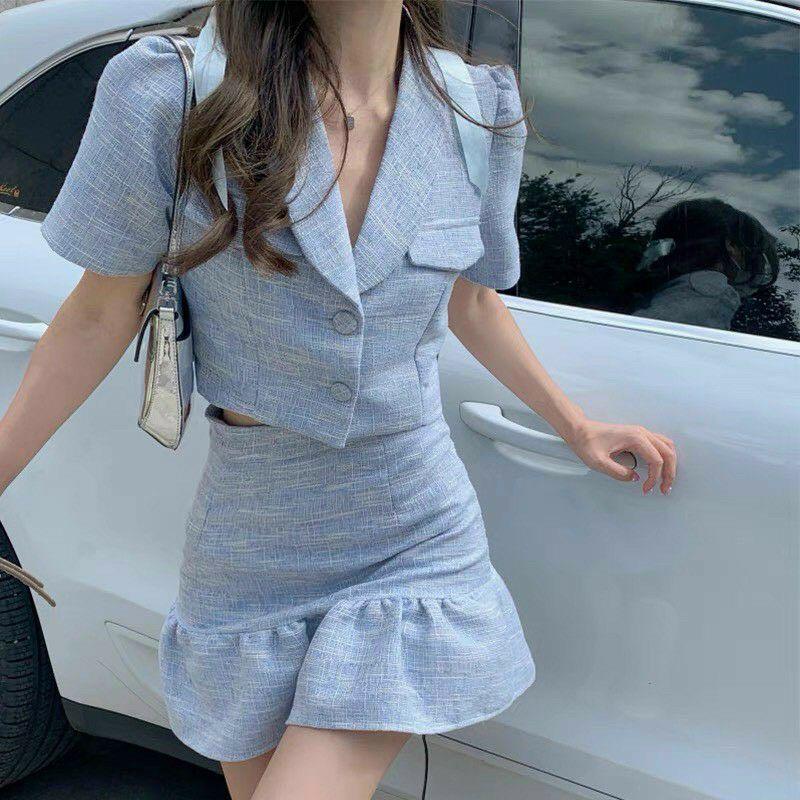 SET ÁO DẠ CROPTOP VÀ CHÂN VÁY ĐUÔI CÁ