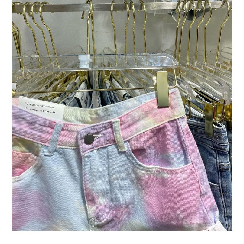 Quần Short Denim Ống Rộng Lưng Cao Nhuộm Màu Thời Trang Cho Nữ