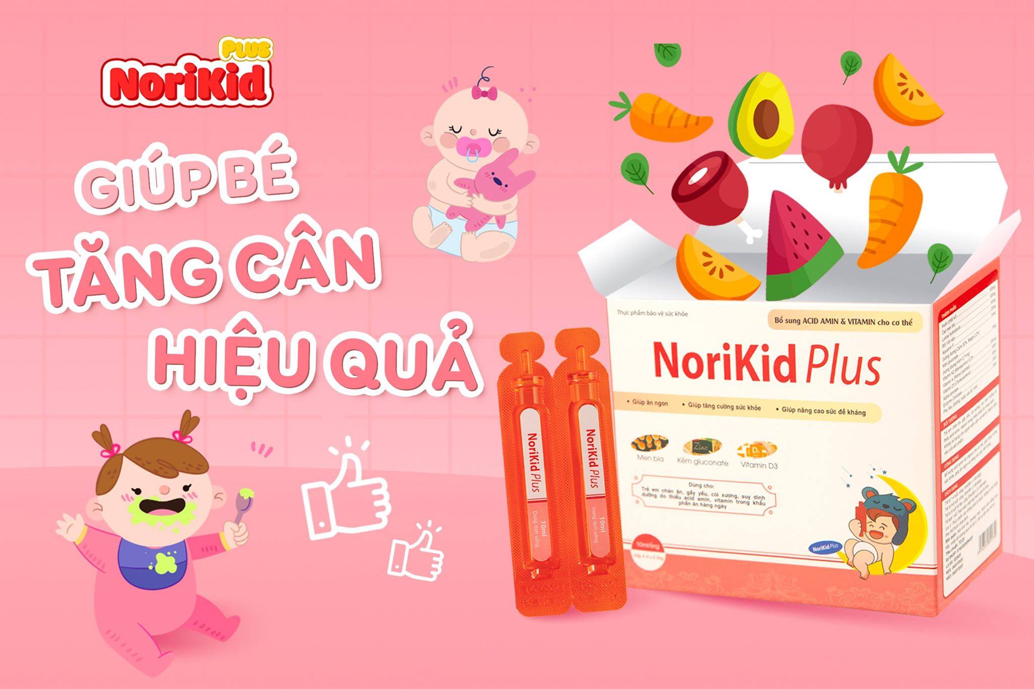 NORIKID PLUS – GIẢI PHÁP HỖ TRỢ CẢI THIỆN BIẾNG ĂN, TÁO BÓN, TĂNG SỨC ĐỀ KHÁNG Ở TRẺ 06 THÁNG -12 TUỔI (HỘP 20 ỐNG)