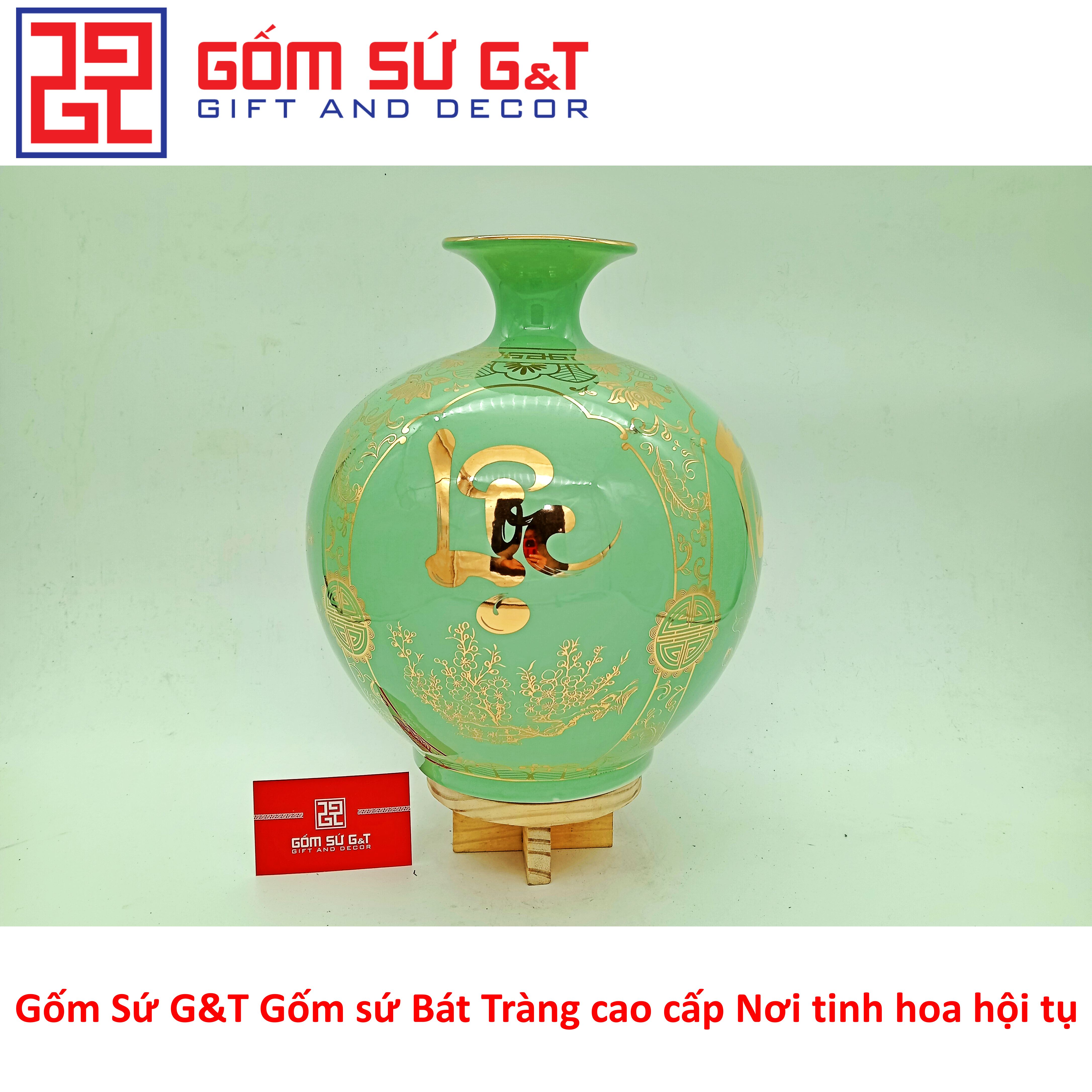 Bình hút tài lộc tứ cảnh Phúc Đức Tài Lộc vẽ vàng kim Gốm Sứ G&amp;T