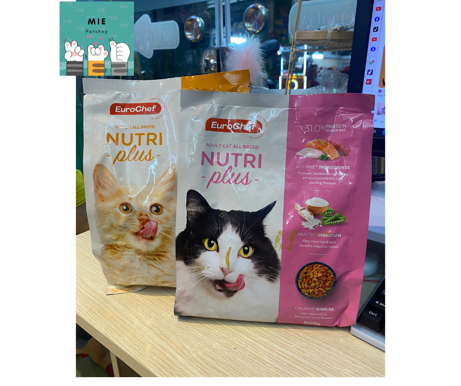 Hạt Eurochef Nutri Plus Adult Cat, Kitten Cat cho Mèo Trưởng Thành, Mèo Con nhập khẩu Châu Âu Túi 500g