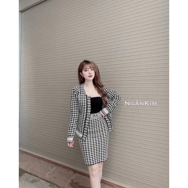 Set len áo khoác + chân váy bút chì hàng QC cao cấp