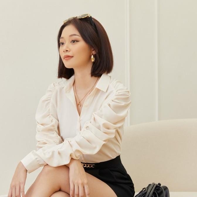 Áo Sơ Mi Tay Phồng Xếp Ly Màu Kem EDINI - SM221