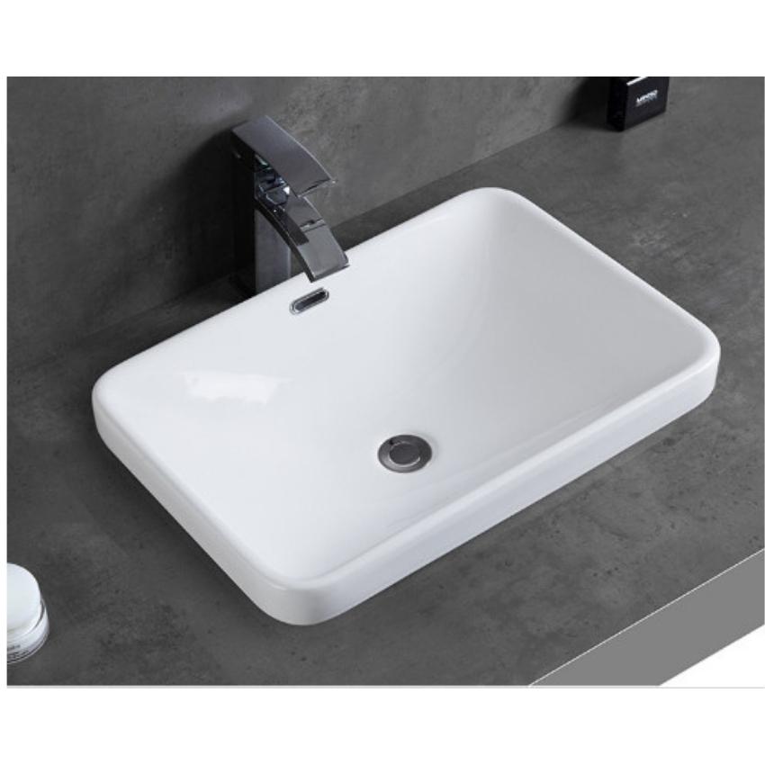 Chậu lavabo rửa mặt đặt bán âm bàn C379, men nano chống dính, lòng chậu sâu , thiết kế đẹp mắt (Tặng kèm xiphong thoát nước lavabo)