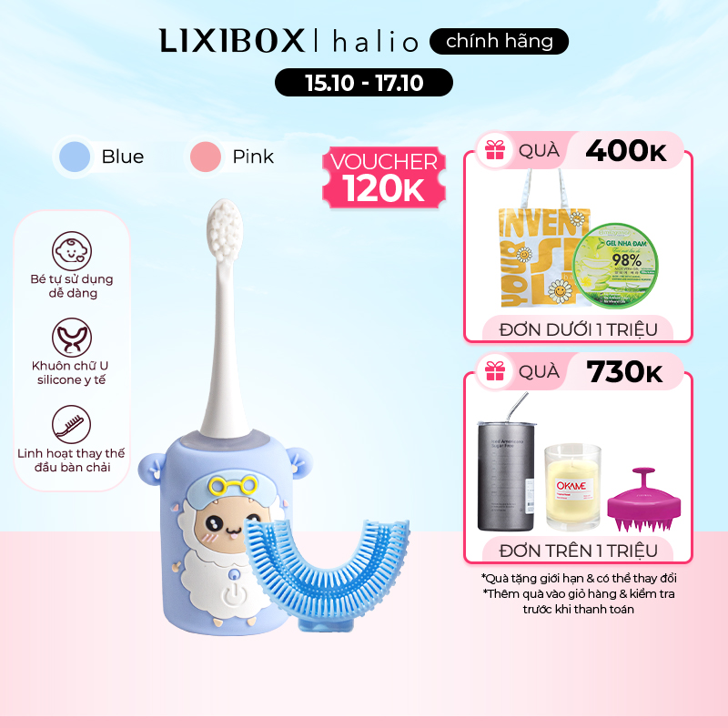 Bàn Chải Điện Cho Bé Halio Smart Sonic Toothbrush 2 Loại Đầu Chải Công Nghệ Sóng Âm