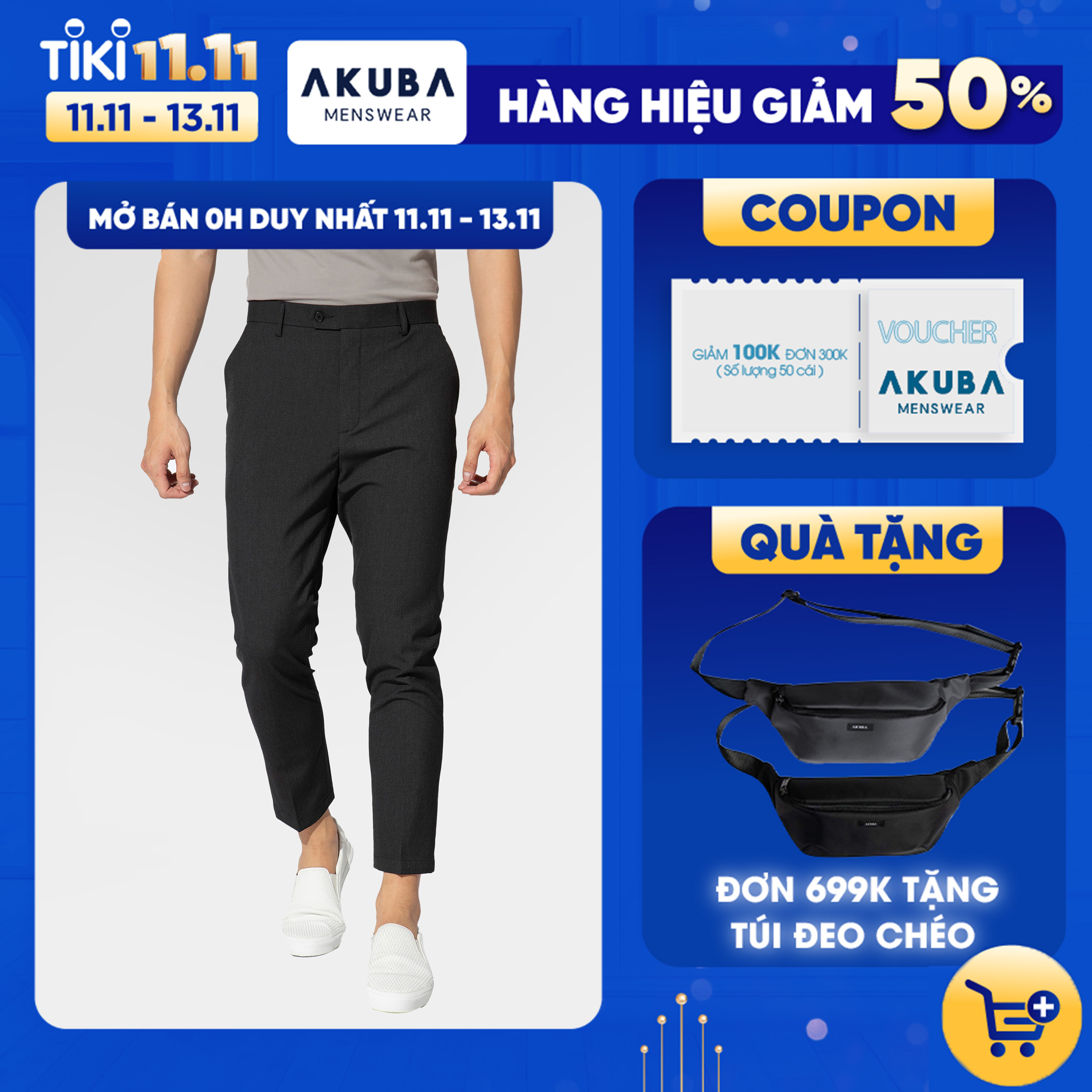 Quần tây nam đi học ống đứng tôn dáng AKUBA form slimfit chống nhăn, co giãn, mềm mại, bền màu 01K3008