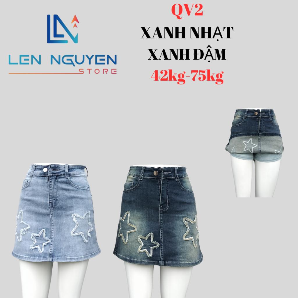 QV2_Quần jean nữ, quần váy, lưng cao, quần bò nữ dáng ôm, quần rin nữ có big size, cho 42kg đến 75kg,LEN NGUYEN STORE - Xanh Nhạt