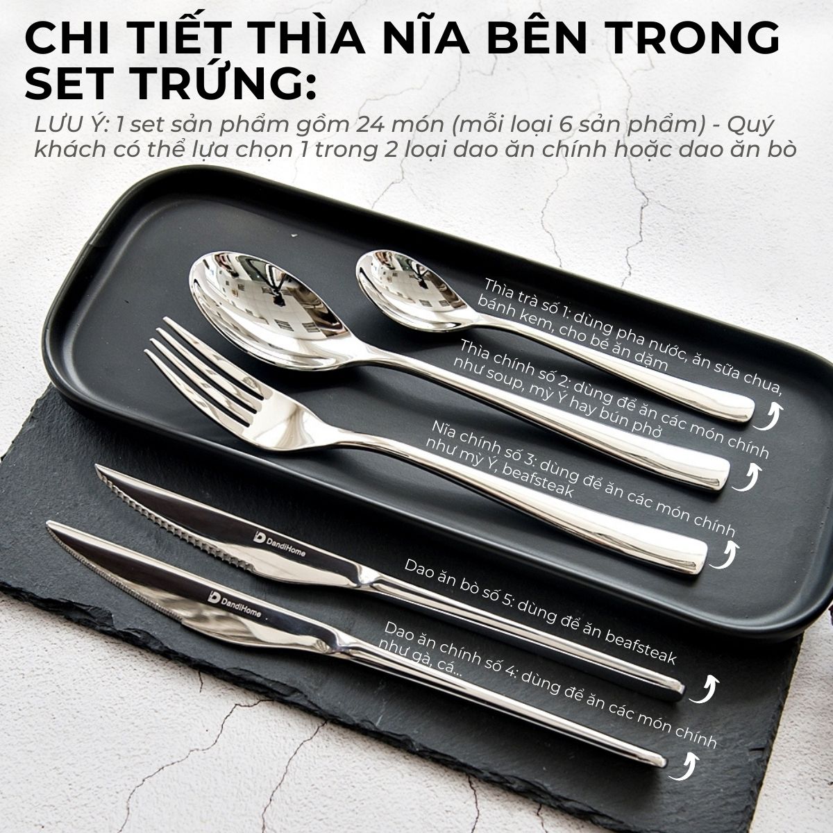 Set quà tặng quả trứng đựng 24 món dao thìa muỗng nĩa DandiHome cao cấp, sang trọng