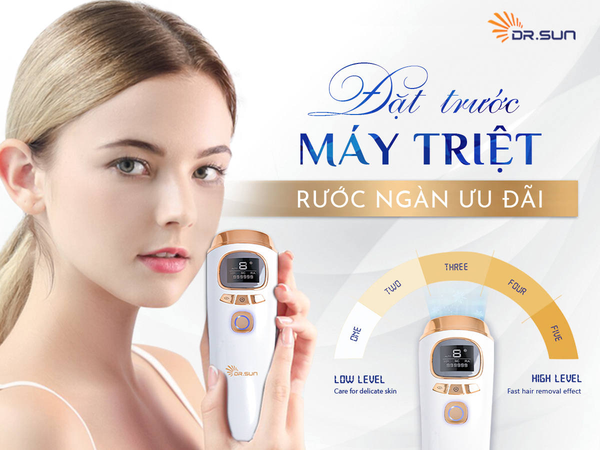 Máy triệt lông &amp; trẻ hoá da DrSun PRO+ Công nghệ ICE COOL