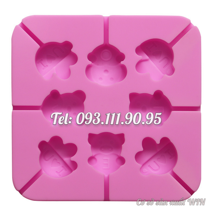 Khuôn silicon làm rau câu, làm kem, socola 8 con gấu, con heo – Mã số 1311