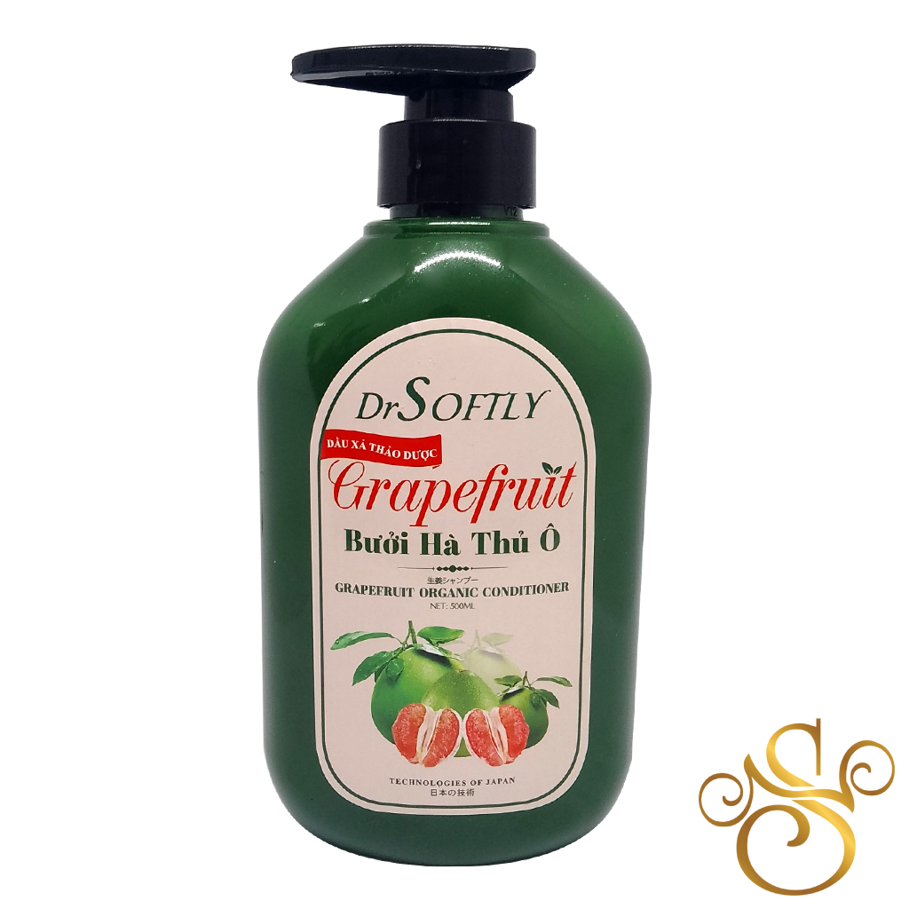 Dầu xả thảo dược Bưởi Hà Thủ Ô DrSoftly - Grapefruit Organic Conditioner 500ml (sạch gàu, giảm gãy rụng, chống xơ rối, giúp tóc đen và bóng mượt)