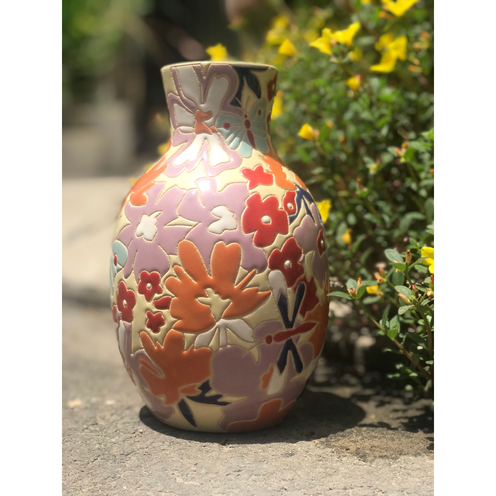 BÌNH BÔNG BÁCH HOA GỐM SỨ THỦ CÔNG NAM BỘ TD1 23CM CẮM HOA TRANG TRÍ DECOR