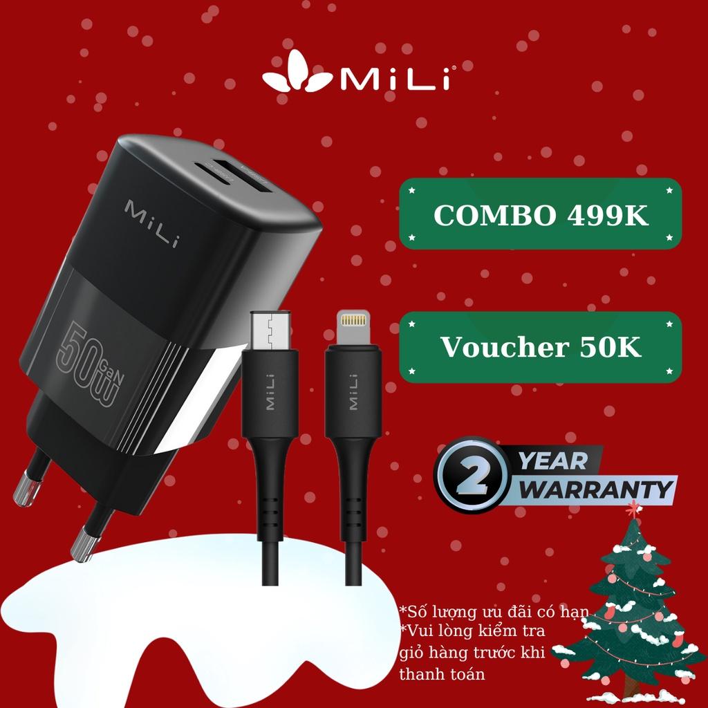 Combo sạc nhanh MiLi PD 50W GaN - HC-H48 và Cáp C to Li MiLi - HI-L70 - Hàng chính hãng
