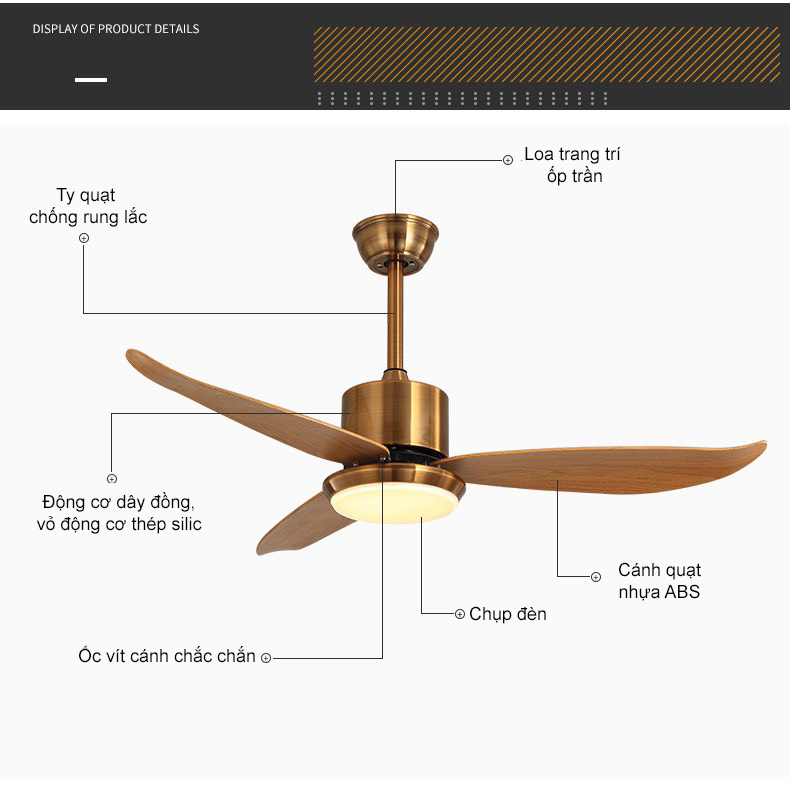 Quạt trần đèn trang trí điều khiển từ xa đèn LED 3 màu LI-QAT023 - Đơn giản, nổi bật và hiện đại