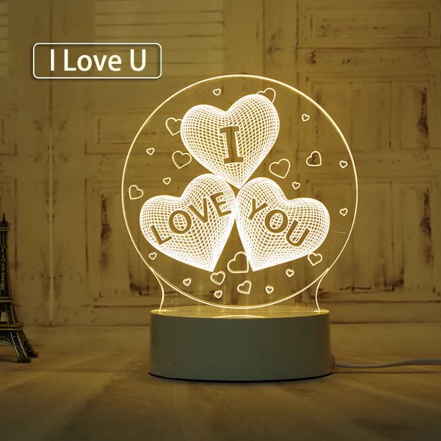 Đèn ngủ 3D hình trái tim I LOVE YOU - tiêt kiệm điện