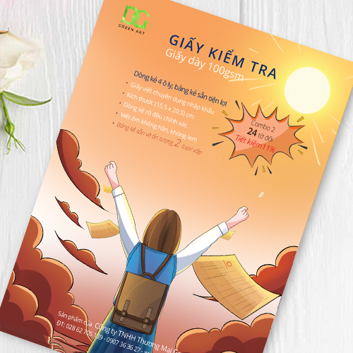 Giấy kiểm tra 4 ô ly giấy dày 100gsm, viết được tất cả các loại bút không lem không hằn, bảng kẻ sẵn tiện lợi, Combo 2: 24 tờ