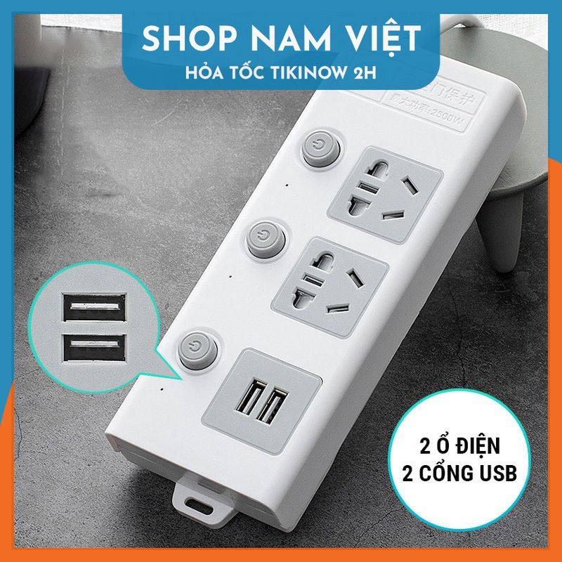 Ổ Cắm Điện Dài VINAVU Kèm Cổng USB Công Tắc Riêng Chịu Tải 2500W, Chống Giật, Chống Cháy