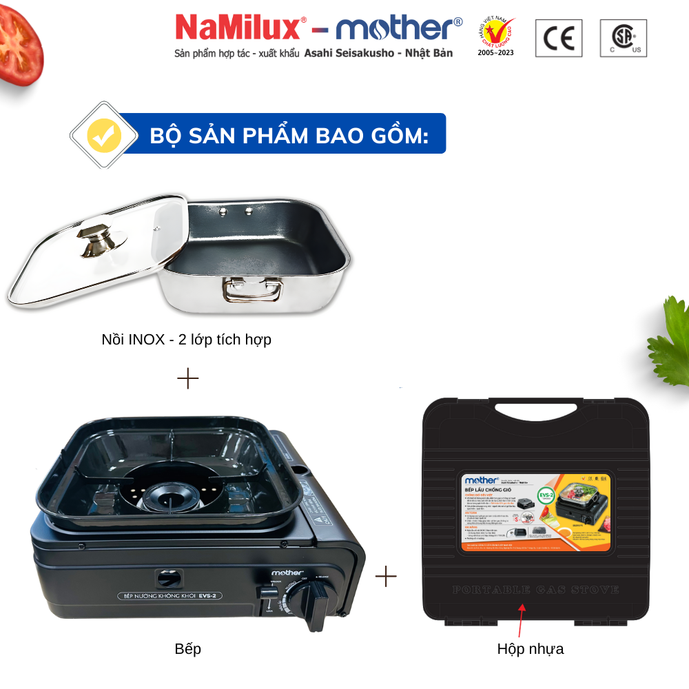 Bếp Lẩu Chống Gió Cao Cấp Mother GS2392PE│Sử Dụng Van An Toàn Double Safety│Nồi Lẩu Inox Chống DínhTeflon Whitfor│Hàng Chính Hãng