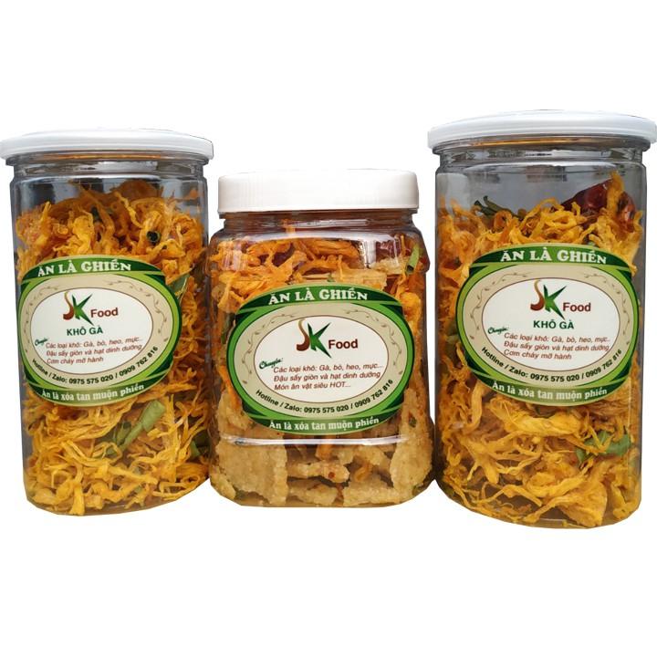COMBO 2 HŨ KHÔ GÀ VÀ 1 HŨ CƠM CHÁY LẮC KHÔ GÀ HIỆU SK FOOD