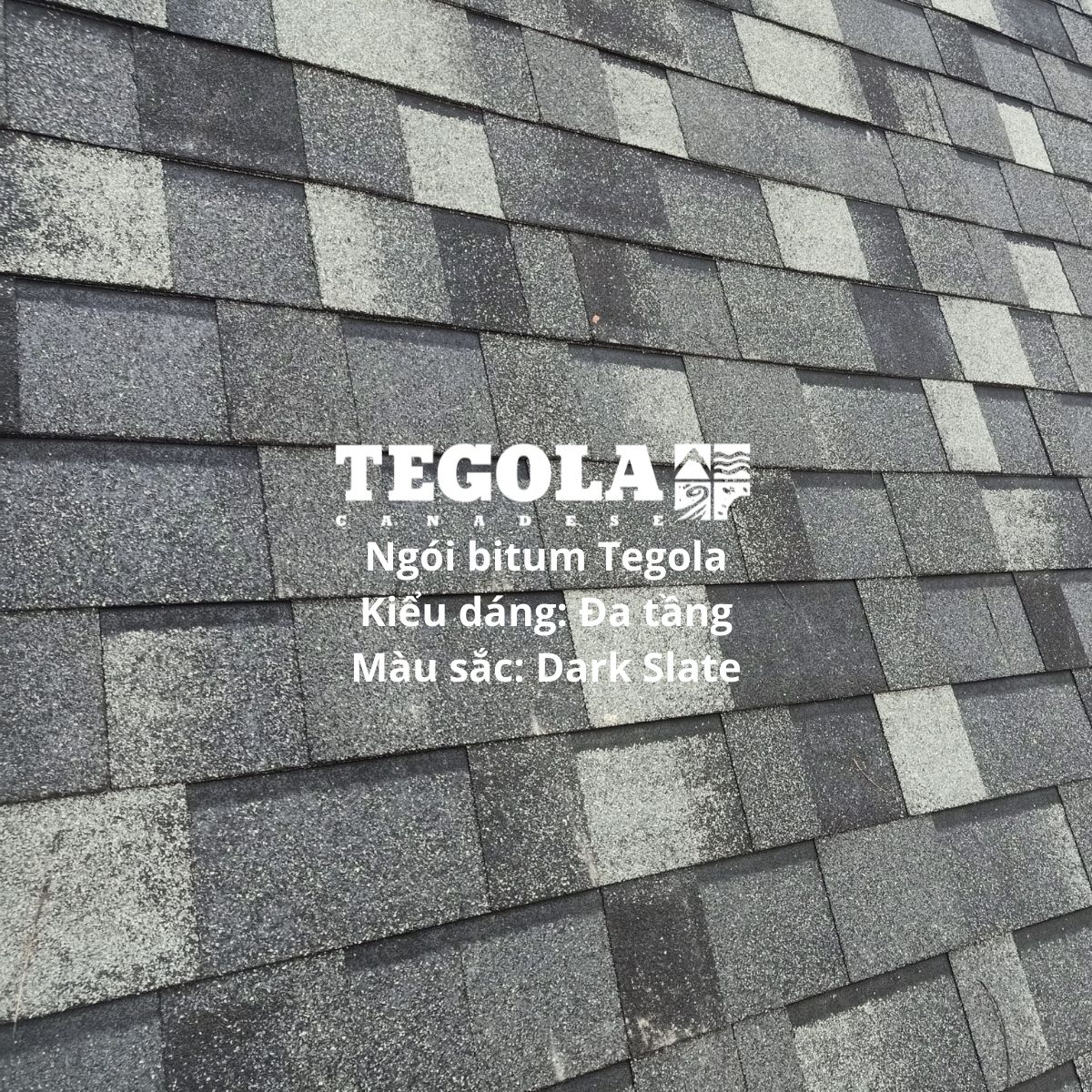 Tấm lợp bitum Tegola Đa tầng Dark Slate - tấm dán phủ đá cao cấp từ nhà máy Ý cho mái biệt thự, nhà phố, nhà gỗ, nhà tiền chế, bungalow - 2m2/gói