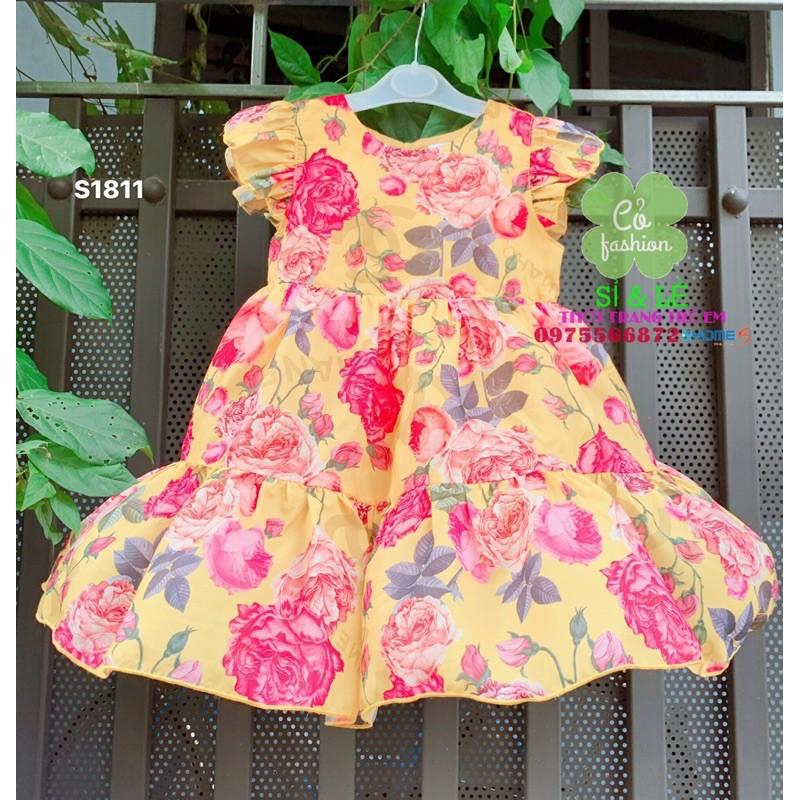 Đầm voa tơ hoa hồng vàng sofia candy xiêu xinh siêu nhẹ mềm cho bé