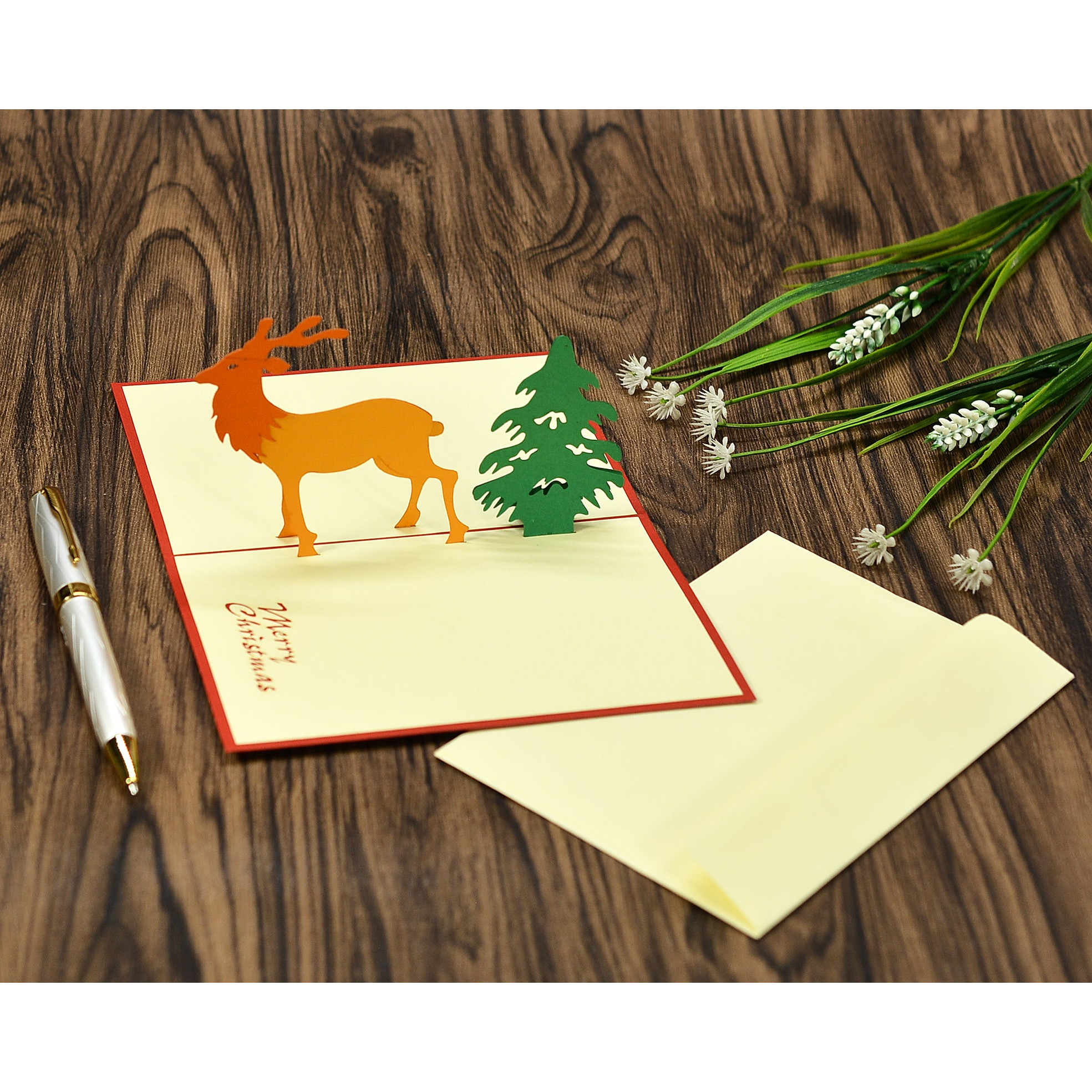 Thiệp nổi 3D handmade, 3D pop-up card Reindeer Tuần lộc ngày Giáng Sinh, size 10x15cm CN036