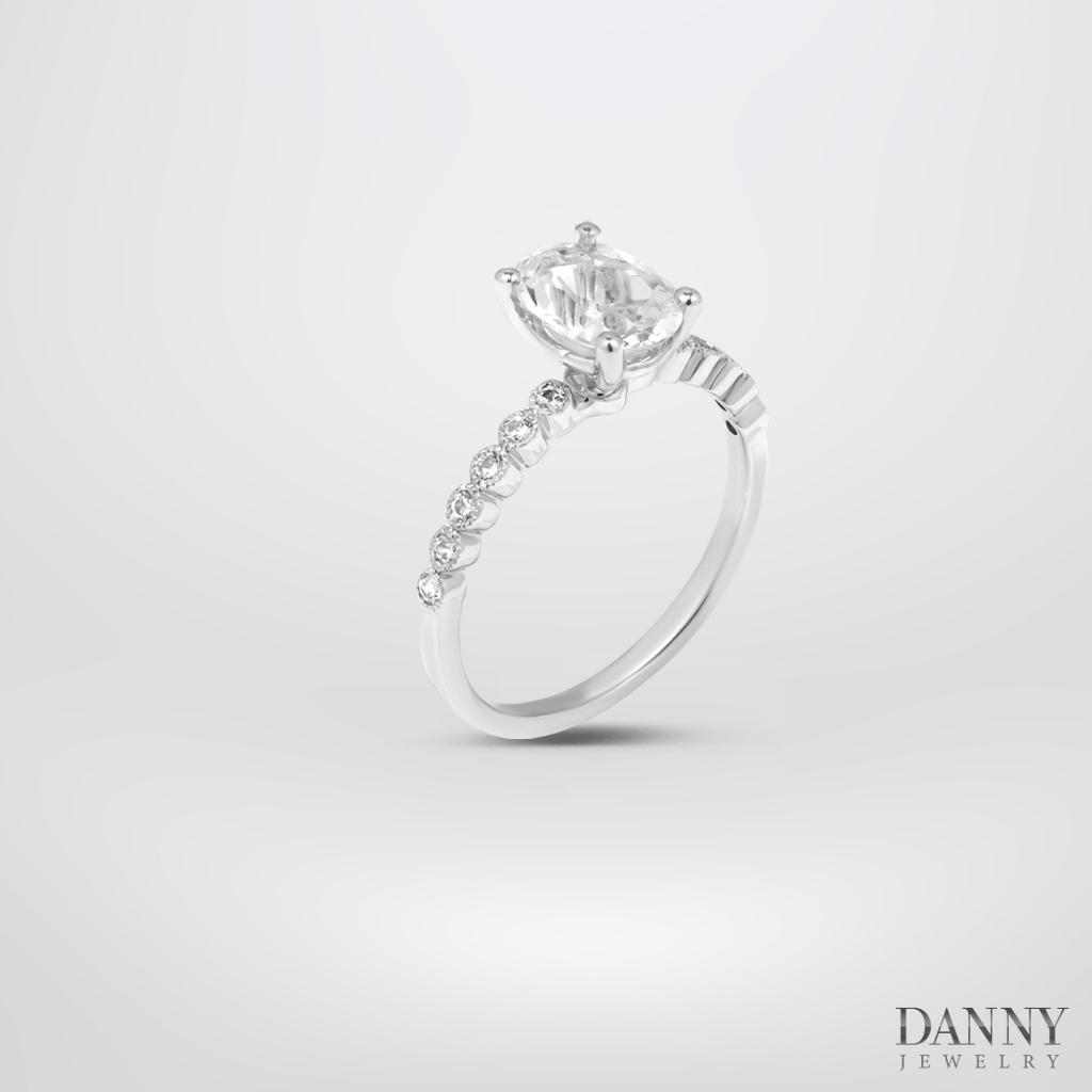 Nhẫn Nữ Danny Jewelry Bạc 925 Xi Rhodium Đính Đá Topaz Trắng Viền CZ N0100