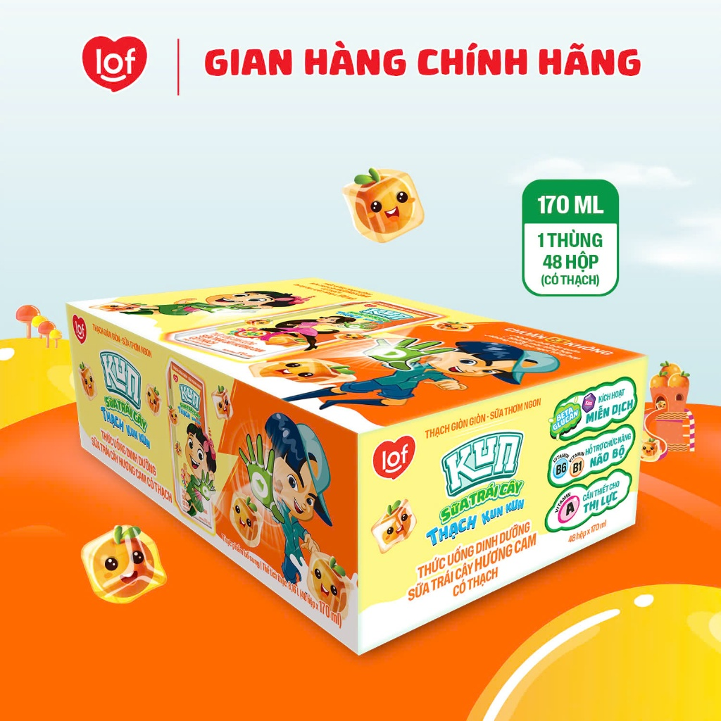 Thùng 48 hộp Sữa trái cây KUN hương cam có thạch 170ml