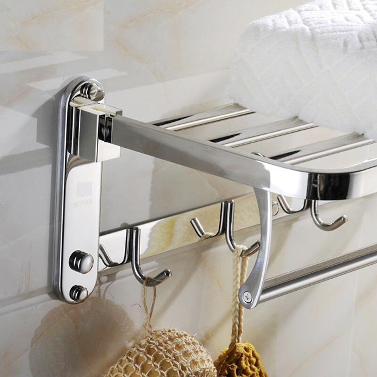 GIÁ TREO KHĂN TẮM - VẮT KHĂN PHÒNG TẮM 2 TẦNG INOX SUS304 DÀY HÀNG XỊN CÓ THỂ GẤP ĐỨNG - BẢN DÀI 59cm