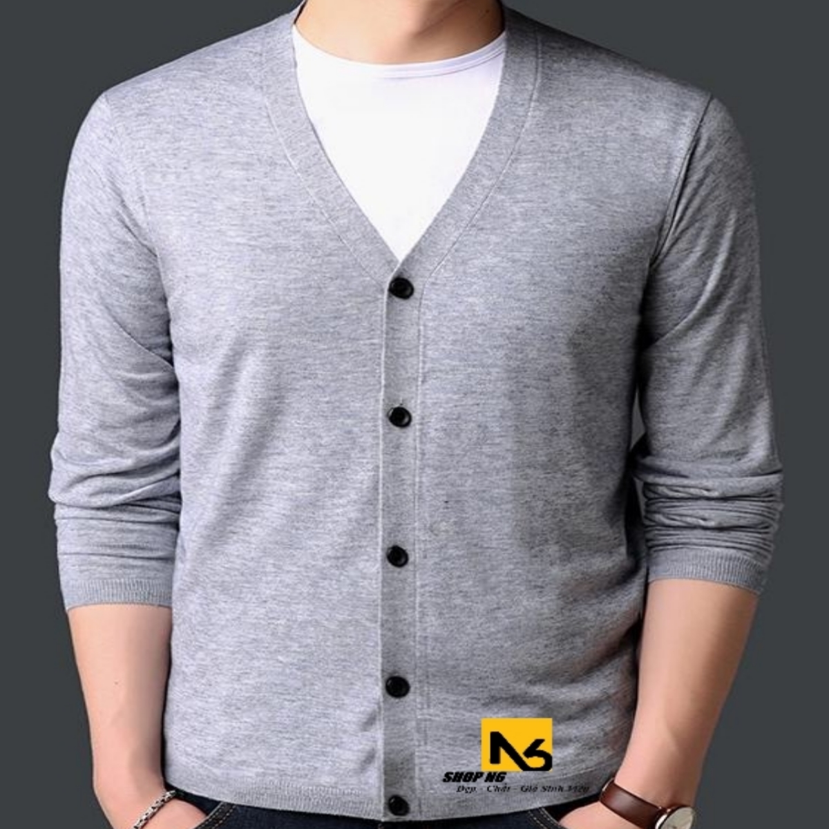 Áo Khoác Nhẹ Nam Cardigan Chất Nỉ Phối Cổ Tim Phong Cách Nam Tính Cao Cấp AN14 - ShopN6