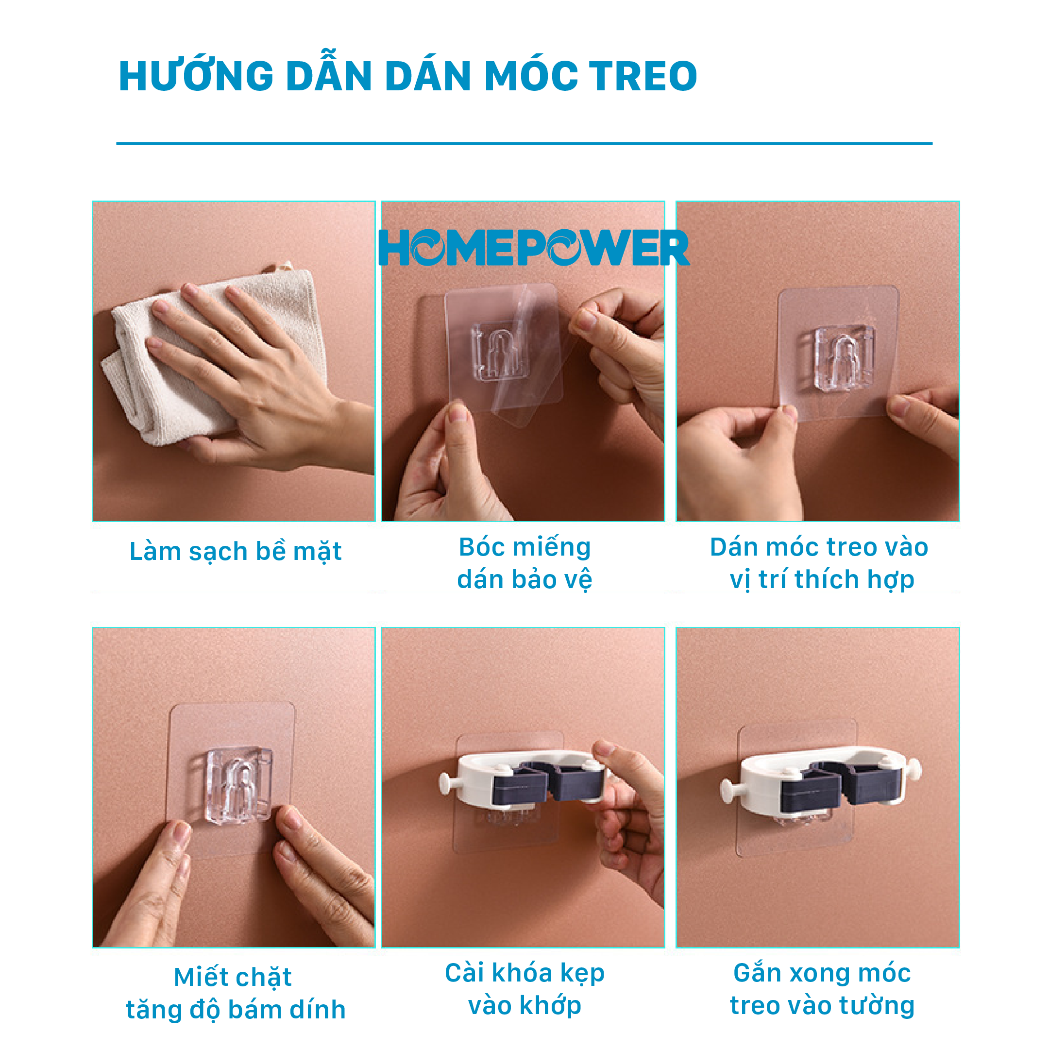 Móc treo cây lau nhà dán tường đa năng HOMEPOWER