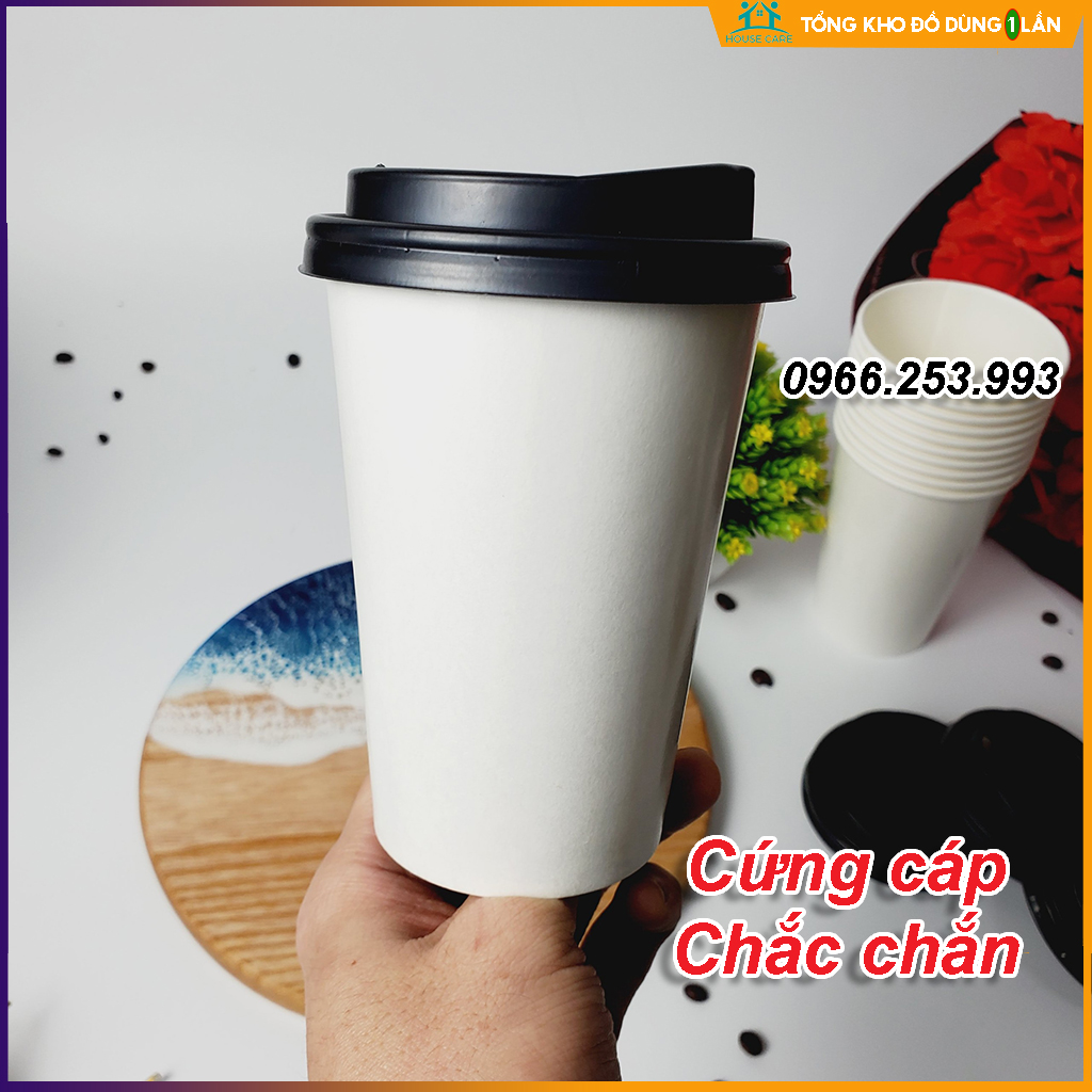 50 cốc giấy CÓ NẮP 480ml - 16OZ