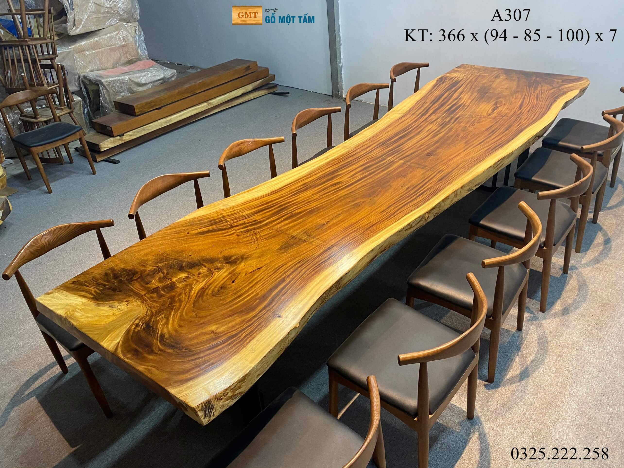 Bàn Cafe Gỗ Me Tây, Bàn Sân Vườn Gỗ Me Tây, Bàn Gỗ Me Tây Nguyên Tấm Dài 3,69m Rộng 1m Dày 7cm