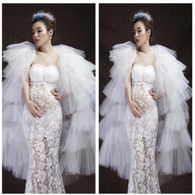 Đầm bầu kèm áo choàng voan kiểu dáng mới chụp hình sang sịn Giangpkc