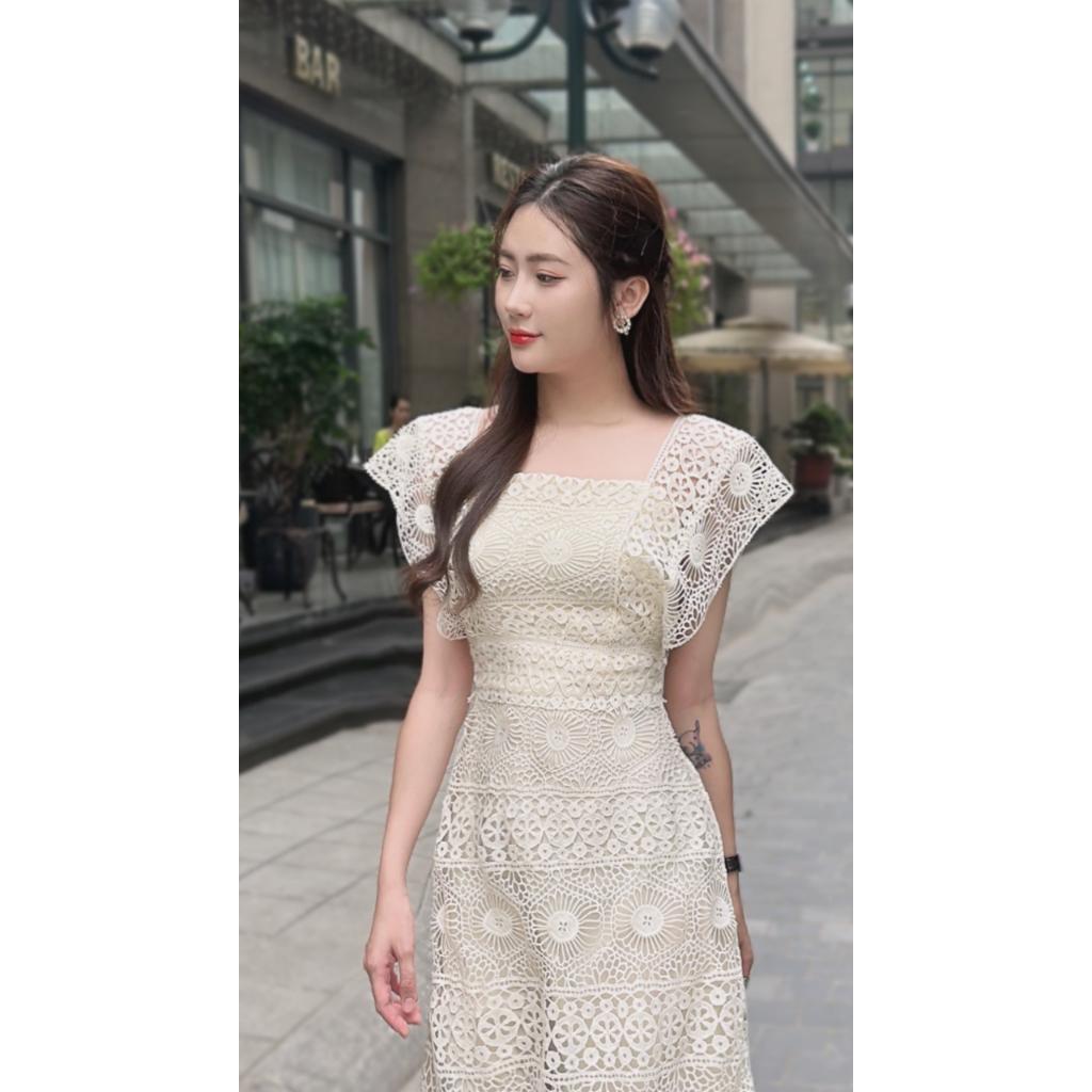 Đầm Thiết Kế CH - 23 Chất Liệu Ren Cao Cấp Màu Kem - Váy Thiết Kế Sang Trọng Đủ Size SMLXL