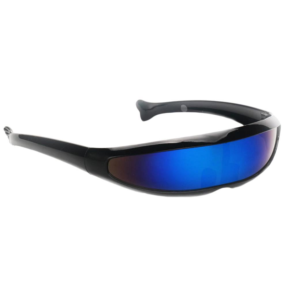 Hình ảnh 2pcs Futuristic Narrow Lens Visor Glasses White Black Blue Mirror Frame